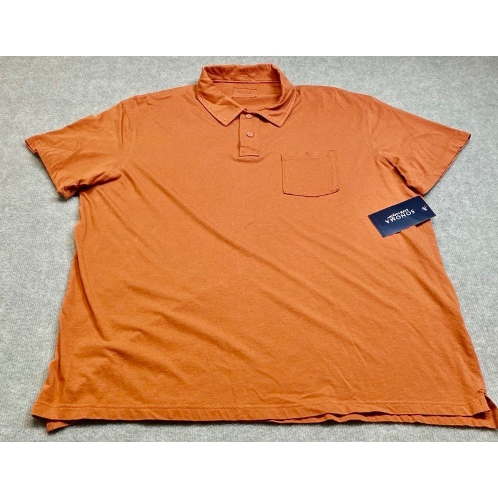 NWT Sonoma Polo Shirt Mens XL Mesa Clay Orange Short Sleeve Cotton Pocket
